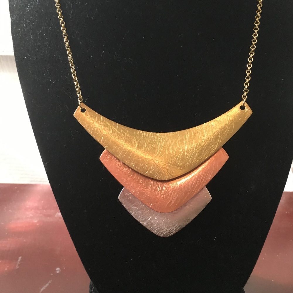 Gold Silver Copper Chevron Necklace 1215